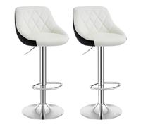 WOLTU Taburetes Cocina, Set de 2 Taburetes Altos Bar, Silla Giratoria PU con Reposapies, Taburete con Respaldo y Base Redonda de Metal, Blanco