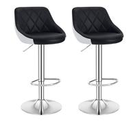 WOLTU Taburetes Cocina, Set de 2 Taburetes Altos Bar, Silla Giratoria PU con Reposapies, Taburete con Respaldo y Base Redonda de Metal, Negro