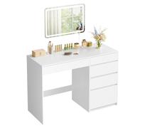 WOLTU Tocador de Maquillaje 2 en 1 con Espejo y Luces LED, Mesa de Maquillaje con Iluminación de 3 Colores, Escritorio Moderno de Madera con 5 Cajones, 100x45x75 cm, para Dormitorio y Oficina, Blanco
