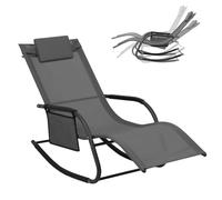 WOLTU Tumbona de Jardin, Tumbona Exterior, Silla Mecedora de Jardin, con Reposacabezas, Brazos y Bolsillo Lateral, para Piscina Patio Exteriores, Gris
