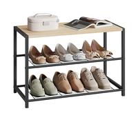 WOLTU Zapatero de Entrada, Organizador Zapatos con 2 Niveles, Zapatero de Metal para Recibidor, Pasillo y Salón, 63x30x43 cm, Roble Claro+Negro