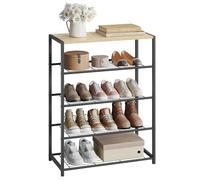 WOLTU Zapatero de Entrada, Organizador Zapatos con 4 Niveles, Zapatero de Metal para Recibidor, Pasillo y Salón, 63x30x83 cm, Roble Claro+Negro