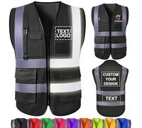 WolunLi Chalecos de Seguridad personalizados a granel, con texto de logotipo de nombre, chalecos reflectantes de alta visibilidad, con bolsillos, chalecos de trabajo, hombres Black 2X-Large