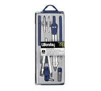 WONDAY - Brújula, estuche de 8 piezas Technic Ballustre con saca-línea + punta seca, 1 anillo de fijación universal, 1 mango portatira-línea, 1 sacalínea de metal, 1 funda de 1 mina de repuesto