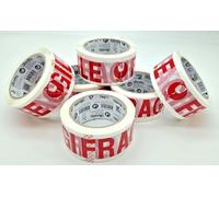 WONDAY - Lote de 6 rollos de adhesivo con texto en forma de fragilidad 50 mm x 66 m