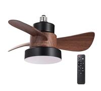 wonderlamp Bombilla con aspas LED Debu Casquillo E27, Ventilador bombilla 3 CCT, Intensidad Regulable 15W, Silencioso, Negro+Madera