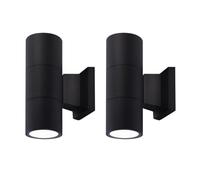 wonderlamp Pack 2 Aplique de pared 2 Luces GU10 exterior Chill, 65W, Impermeable IP44, Lámpara Exterior Moderno, Cilíndrico, Negro
