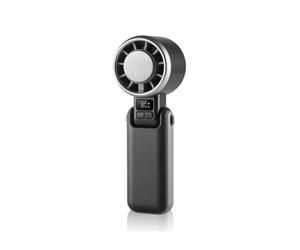 wonderlamp - Ventilador de Mano Glasi Negro, Modo Hielo, 5 Velocidades, Pantalla LED, Silencioso, Batería Recargable y Plegable - Mini Ventilador Portátil