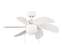 wonderlamp Ventilador de Techo Blanco 76 cm con Motor AC 3 Velocidades, 6 Palas MDF, Función Verano Invierno, Casquillo E27, Apto Techos Inclinados 19°, NO TIENE MANDO A DISTANCIA