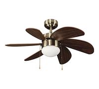 wonderlamp Ventilador de Techo Cuero 76 cm con Motor AC 3 Velocidades, 6 Palas MDF, Función Verano Invierno, Casquillo E27, Apto Techos Inclinados 19°, NO TIENE MANDO A DISTANCIA