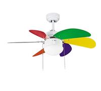 wonderlamp Ventilador de Techo Multicolor 76 cm con Motor AC 3 Velocidades, 6 Palas MDF, Función Verano Invierno, Casquillo E27, Apto Techos Inclinados 19°, NO TIENE MANDO A DISTANCIA