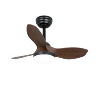 wonderlamp - Ventilador de techo pequeño ø80cm LED Cavil Mini S Negro+Madera, Intensidad de luz regulable con mando, Ventilador con motor DC silencioso