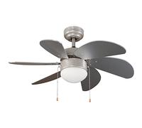 wonderlamp Ventilador de Techo Plata 76 cm con Motor AC 3 Velocidades, 6 Palas MDF, Función Verano Invierno, Casquillo E27, Apto Techos Inclinados 19°, NO TIENE MANDO A DISTANCIA