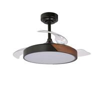 wonderlamp - Ventilador de techo retráctil con aspas plegables, Ventilador de techo con luz y mando LED 46W Terno Mini Negro 3 CCT Regulable