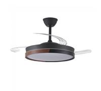 wonderlamp Ventilador de techo silencioso Arpino Negro con aspas retráctiles, motor DC, iluminación LED regulable, 45W, mando a distancia y función verano-invierno, ideal para estancias de 13-20 m²