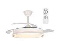 wonderlamp - Ventilador de techo retrláctil con aspas plegables Surpino Blanco, Ventilador de techo con luz LED 45W con Memoria de encendido y Mando a distancia CCT Regulable