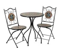Wonderlust Deco - Conjunto mesa y 2 sillas de mosaico y forja marrón, mesa:D60x75h-silla Marrón D60x75h-D38x46-90h