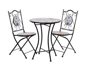Wonderlust Deco - Conjunto mesa y dos sillas de mosaico y forja negro mesa:D60x75h-silla(2):D38x46-90h Negro mesa:D60x75h-silla(2):D38x46-90h