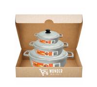 Wondermarket. Pack de tres calderos de alumino. Tres tamaños diferentes 20cm / 2 litros; 22cm/ 2.5 litros ; 30cm/ 6.5 litros. Caldero fundido.