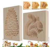 Wooden Cookie Molds For Baking - 2 Pieces Funny Wooden Cutters, 3D Squirrel And Pine Cone Cookie Embossing Mold | For Easter, Halloween, Dessert, Party, Holiday, Home, Kitchen Baking Crafts