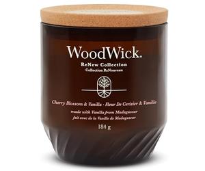WoodWick Vela Mediana de Flor de Cerezo y Vainilla, Mecha Agrietada, Cera de Soja y Coco a Base de Plantas, Reciclado y Reciclable