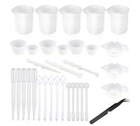 Woohome 38 vasos de mezcla de resina que incluyen tazas medidoras de silicona de 100 ml, 2 tazas de mezcla de resina epoxi con palo raspador de silicona y cuchara, pinzas