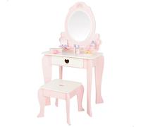 WOOMAX Tocador madera rosa con taburete y accesorios