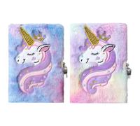WOONEKY 2 Piezas Cuaderno de Peluche Diario con Candado, Cuaderno de Niña, A5, de Felpa y Papel, Ligero y Fácil de Llevar, para Adolescentes, con Diseño de Unicornio
