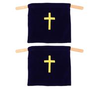 WOONEKY Bolsa de Terciopelo Azul para Ofrendas de Iglesia con Bordado de Cruz, 2 Unidades Grandes 43x25 Cm, Suministros Religiosos para Comunión, Bautizos y Donaciones