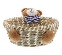 WOONEKY Cesta de Almacenaje Forma de Oso Azul para Juguetes | Trenzado de Paja y Algodón, Gran Capacidad, Uso Doméstico, para Habitaciones Infantiles y Cojines