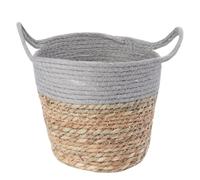 WOONEKY Cesta de Ratán Colgante Estilo Nórdico Redonda Grande para Jardín | Diseño Decorativo y Simple, Doble Asa, Color Caqui, para Almacenamiento del Hogar y Flores