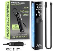 Woowind Compresor Aire Portátil para Coche, Bicicleta, Moto, SUV y Pickup - Inflador Eléctrico de Neumáticos Recargable, 150 PSI, Uso Inalámbrico o con cable 12V DC, Apagado Automático y Linterna LED