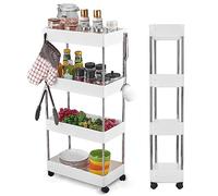 Wopeite Carrito Auxiliar con Ruedas Cocina, Carro de Almacenamiento Rodante de 4 Niveles, Multifuncional Organizador Carrito Cocina para baño, lavadero, Espacio Estrecho, Plástico, 40 x 22 x 86 cm