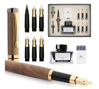 Wordsworth & Black Calligraphy Pen Gift Set, Incluye botella de tinta, 6 cartuchos de tinta, convertidor de recarga, 6 puntas de repuesto, bambú de lujo, bolígrafos de escritura [Madera marrón]