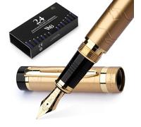 Wordsworth & Black Juego De Pluma Estilográfica Primori [Oro Impresionante]; Punta Mediana, Estuche De Regalo, 24 Cartuchos De Tinta, Convertidor De Recarga, Diario, Caligrafía, Bolígrafo De Escritura