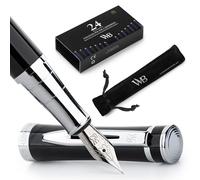 Wordsworth & Black Juego De Pluma Estilográfica, Punta Mediana, Incluye Paquete De 24 Cartuchos De Tinta, Convertidor De Recarga De Tinta Y Estuche De Regalo, Acabado Cromado, Caligrafía [Cromo Negro]