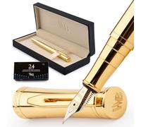 Wordsworth & Black Pluma Estilográfica de Lujo - Impresionante Pluma Dorada, Acabado en Oro de 24K, Plumín Medio Dorado de 18K, Convertidor de Tinta, Mejor Regalo de Pluma para Hombres y Mujeres