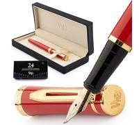 Wordsworth & Black Set de Pluma Estilográfica de Lujo, Plumín Curvo, Rojo