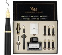 Wordsworth & Black Set de plumas de caligrafía, incluye botella de tinta, 6 cartuchos de tinta, conversor de recarga de tinta, 6 plumas de repuesto, paquete premium, para journaling, plumas de