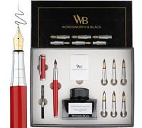 Wordsworth & Black Set Pluma Caligrafía para Escritura, 6 Plumines, Rojo