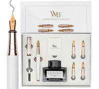 Wordsworth & Black Set Pluma Estilográfica, 6 Plumines, Rosa Blanco | Frasco de Tinta para Pluma, Cartuchos y Convertidor, Recargable, Blanco, Regalo para Hombre y Mujer, Diario y Lettering