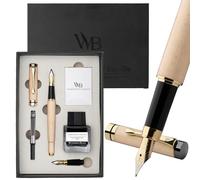 Wordsworth & Black's Juego de Pluma Estilográfica, Lujo en Madera de Bambú - Punta Mediana, Punta Extra Fina, Estuche de Regalo; Botella de Tinta Negra de 25ML, 6 Cartuchos de Tinta [Madera de Arce]