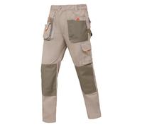 WORK IDEA - Pantalón de trabajo para hombre con bolsillos de rodilla Oxford de lona resistente, beige, XL
