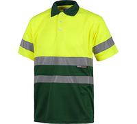 Work Team Polo Combinado Alta Visibilidad Manga Corta. Cintas Reflectantes Torso y Mangas. EN ISO 20471:2013 Hombre Amarillo AV+Verde Oscuro L
