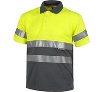 Work Team Polo Combinado Alta Visibilidad Manga Corta. Cintas Reflectantes Torso y Mangas. EN ISO 20471:2013 Hombre Amarillo A.V.+Gris XL