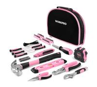 WORKPRO 103 Piezas Juego de Herramientas Portátil para DIY con Bolsa Rosa, Herramientas Rosa con Alicates Destornilladores Llaves Martillo etc. para Bricolaje y Reparaciones Diarias