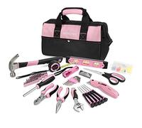 WORKPRO 106 piezas Juego de Herramientas Rosas, Kit de Herramientas con con Alicates Destornilladores Llaves Martillo etc para el Hogar con Bolsa Rosa, para Bricolaje y Reparaciones Diarias