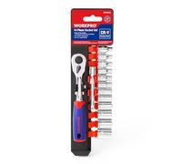 WORKPRO 14-piezas Juego de llaves de vasos hexagonales (4-13 mm), acero Cr-V antioxidante, llave de trinquete de liberación rápida de 1/4", 72 dientes con barra de extensión