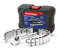 WORKPRO 24 Piezas- Juego de llaves de vaso con carraca de 3/8 ", Juego de Llaves de Vaso Cr-V, incluye Llave de Trinquete,Ideal para bricolaje, reparación de automóviles