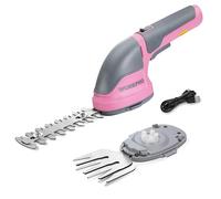 WORKPRO 3.6V Tijeras Cortacésped y Arreglasetos 2 en 1, Cortasetos a Batería 2 Ah, Tijeras Arreglaseto con 2 Tipos de Cuchillas Ancho de Corte 75 mm, 118 mm, Herramienta para Jardín (Rosa)
